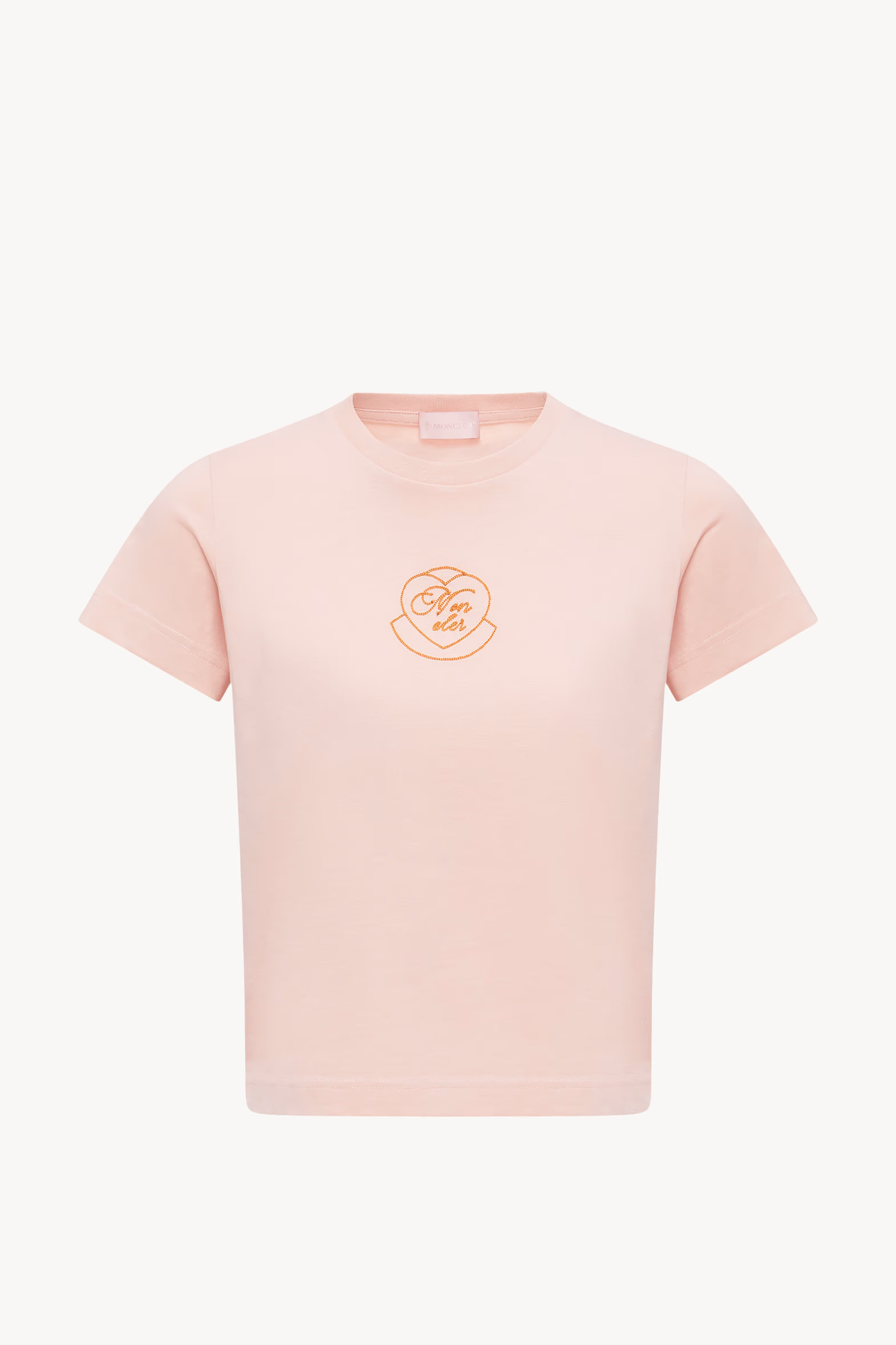 Embroidered Heart Logo Cotton T-Shirt Women Light Pink Moncler 2